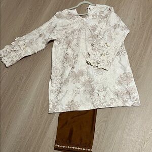 KHAADI 2 piece Floral Embroidered Cream Dress